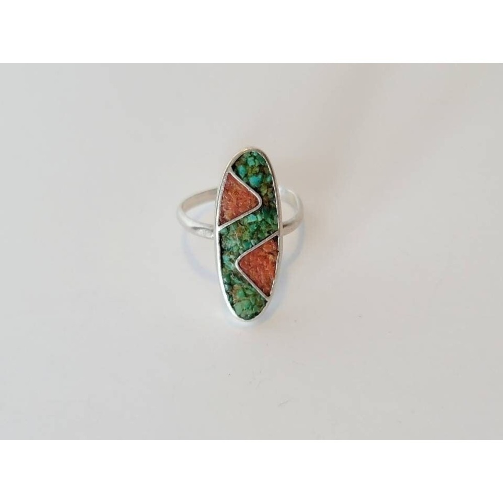 4.75 crushed inlay turquoise Zuni Navajo Sterling Silver and Turquoise Native Ol
